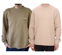 Pullover & Sweater*STONES Herren Oversized-Pullover moderner Baumwoll-Sweater mit Rundhals-Ausschnitt Sweatshirt 400gsm mit Logo-Stick Beige oder Hellbraun