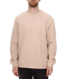 Pullover & Sweater*STONES Herren Oversized-Pullover moderner Baumwoll-Sweater mit Rundhals-Ausschnitt Sweatshirt 400gsm mit Logo-Stick Beige