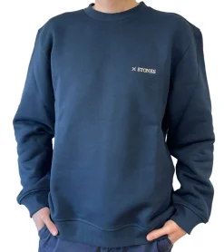 Pullover & Sweater*STONES Herren Pullover modernes Sweatshirt aus Baumwolle Oversized-Shirt 400gsm mit Rundhals und Stick-Logo Dunkel-Blau