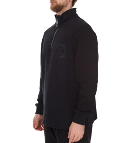 Pullover & Sweater*STONES Herren Pullover Oversized-Half-Zipper moderner Baumwoll-Half-Zipper Troyer 400gsm mit Stehkragen mit Logo-Stickerei Dunkel-Grau oder Schwarz