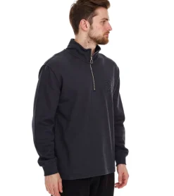 Pullover & Sweater*STONES Herren Pullover Oversized-Half-Zipper moderner Baumwoll-Half-Zipper Troyer 400gsm mit Stehkragen mit Logo-Stickerei Dunkel-Grau