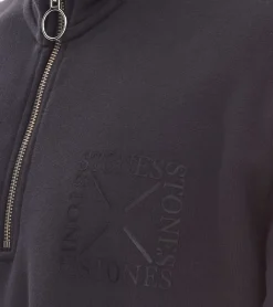 Pullover & Sweater*STONES Herren Pullover Oversized-Half-Zipper moderner Baumwoll-Half-Zipper Troyer 400gsm mit Stehkragen mit Logo-Stickerei Dunkel-Grau