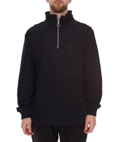 Pullover & Sweater*STONES Herren Pullover  Oversized-Zipper moderner Baumwoll-Zipper Troyer 400gsm mit Stehkragen mit Logo-Stickerei Schwarz