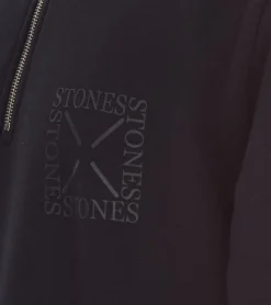 Pullover & Sweater*STONES Herren Pullover  Oversized-Zipper moderner Baumwoll-Zipper Troyer 400gsm mit Stehkragen mit Logo-Stickerei Schwarz