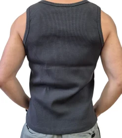 T-Shirts & Tank Tops*STONES Herren Tank Top Baumwoll-Shirt Rundhals-Top Rippstrick Achsel-Shirt Unterhemd Dunkelgrau