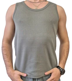T-Shirts & Tank Tops*STONES Herren Tank Top Baumwoll-Shirt Rundhals-Top Achsel-Shirt Unterhemd Oliv-Grün