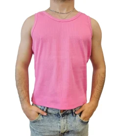 T-Shirts & Tank Tops*STONES Herren Tank Top geripptes Baumwoll-Shirt Basic-Top Rundhals-Top Achsel-Shirt Unterhemd Pink