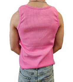 T-Shirts & Tank Tops*STONES Herren Tank Top geripptes Baumwoll-Shirt Basic-Top Rundhals-Top Achsel-Shirt Unterhemd Pink