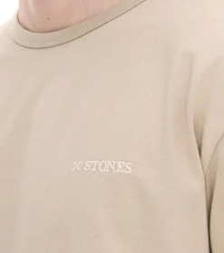 T-Shirts & Tank Tops*STONES Herren T-Shirt klassisches Baumwoll-Shirt mit Rundhals und Stick-Logo Kurzarm-Shirt 240gsm Oversized Beige