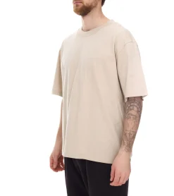 T-Shirts & Tank Tops*STONES Herren T-Shirt schlichtes Baumwoll-Shirt mit Rundhals und Stick-Logo Kurzarm-Shirt 240gsm Oversized Beige