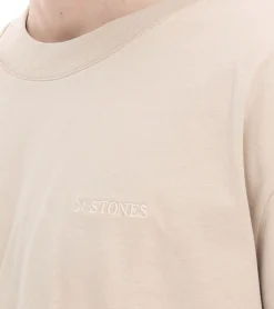 T-Shirts & Tank Tops*STONES Herren T-Shirt schlichtes Baumwoll-Shirt mit Rundhals und Stick-Logo Kurzarm-Shirt 240gsm Oversized Beige