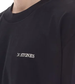 T-Shirts & Tank Tops*STONES Herren T-Shirt schlichtes Baumwoll-Shirt mit Rundhals und Stick-Logo Kurzarm-Shirt 240gsm Oversized Schwarz