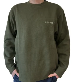 Pullover & Sweater*STONES Waffle Herren Sweat-Shirt aus Baumwolle in Waffel-Optik Oversized-Pullover mit Rundhals-Ausschnitt 400gsm Longsleeve Khaki