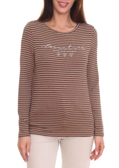 Sweater & Pullover*Street One Damen Langarm-Shirt gestreifter Pullover mit Schriftzug auf der Front Braun/Schwarz oder Grün/Weiß