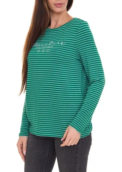 Sweater & Pullover*Street One Damen Langarm-Shirt gestreifter Pullover mit Schriftzug auf der Front Braun/Schwarz oder Grün/Weiß