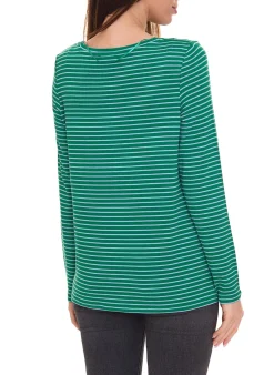 Sweater & Pullover*Street One Damen Langarm-Shirt gestreifter Pullover mit Schriftzug auf der Front Braun/Schwarz oder Grün/Weiß