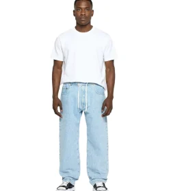Jeans & Hosen*O46 stylische Herren Jeans im Jogger-Stil Denim-Hose Baggy Leg mit Bindeband BR-12000-300 Hell-Blau