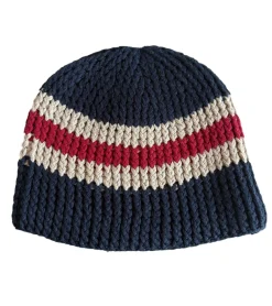 Caps & Mützen*Bio-Domes Headgear Stylische Häkel-Mütze Winter-Mütze weiche Strick-Mütze mit Streifen Baumwoll-Mütze 7314GUY Navy/Weiß/Rot