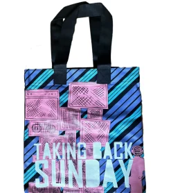 Rucksäcke & Taschen*BioworldMerch Taking Back Sunday Rockband Umhänge-Tasche stylische Einkaufstasche Fan-Artikel 31 x 33 x 3 cm LB1080112TBS Rosa/Schwarz/Blau