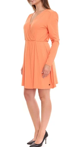 Kleider*Tamaris Aiud Damen Mini-Kleid langärmeliges Kleid im Wickel-Design 46059406 Orange