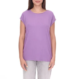 Tops & T-Shirts*Tamaris Damen Basic T-Shirt schlichtes Kurzarm-Shirt Sommer-Shirt 95254023 Lila