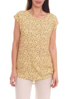 Poloshirts & Blusen*Tamaris Damen Kurzarm-Bluse mit Allover Muster ärmelloses Sommer-Shirt Gelb, oder Blau/Lila Schwarz/Blau