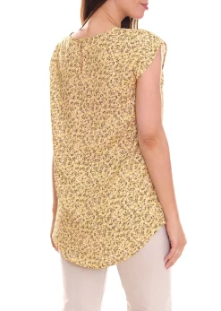 Poloshirts & Blusen*Tamaris Damen Kurzarm-Bluse mit Allover Muster ärmelloses Sommer-Shirt Gelb, oder Blau/Lila Schwarz/Blau