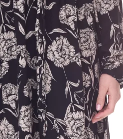 Kleider*Tamaris Damen Midi-Kleid mit langen Ärmeln Web-Kleid mit V-Ausschnitt 28185858 Schwarz/Beige