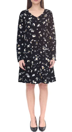 Kleider*Tamaris Damen Mini-Kleid mit langen Ärmeln Web-Kleid mit floralem Allover-Print 38428365 Schwarz