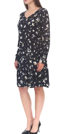 Kleider*Tamaris Damen Mini-Kleid mit langen Ärmeln Web-Kleid mit floralem Allover-Print 38428365 Schwarz