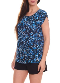 Poloshirts & Blusen*Tamaris Damen Sommer-Shirt Kurzarm-Bluse mit Allover-Muster Sommer-Oberteil 95816943 Schwarz/Blau