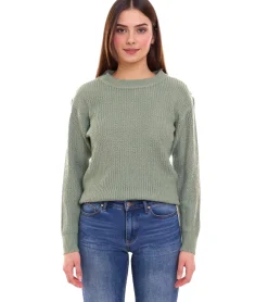 Sweater & Pullover*Tamaris Damen Strick-Pullover mit Zier-Knöpfen auf Schulter Rundhals-Sweater 74057903 Grün