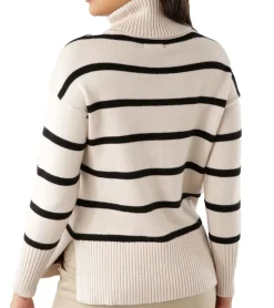 Sweater & Pullover*Tamaris Damen Strick-Pullover Oversized Pulli mit großem Rollkragen 25643142 Beige/Schwarz