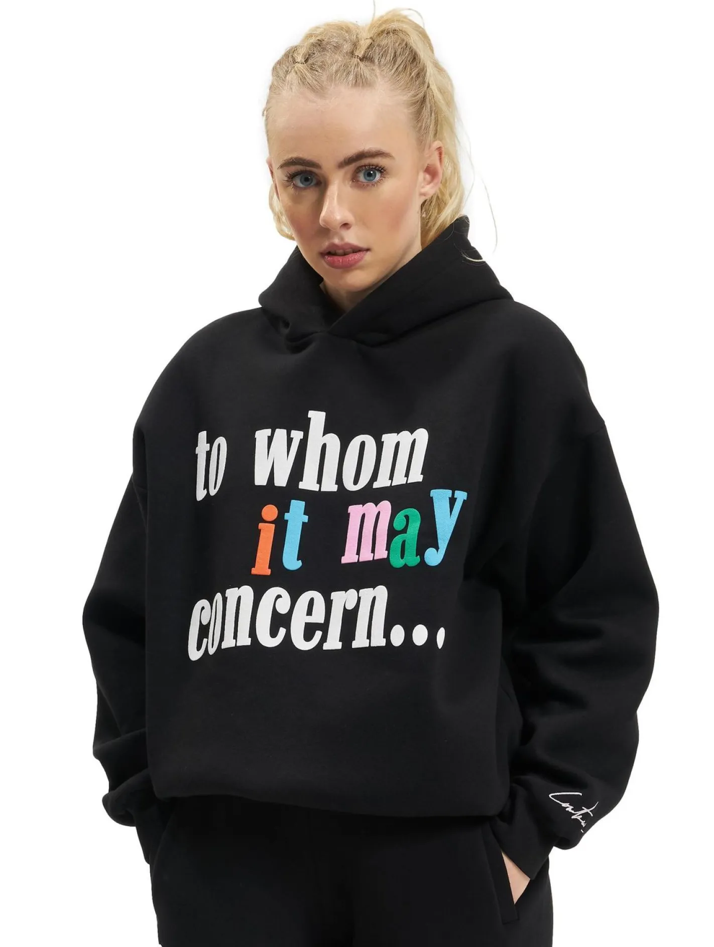 Sweater & Pullover*The Couture Club Kapuzenpullover mit Herz-Slogan und Puff-Print in Schwarz