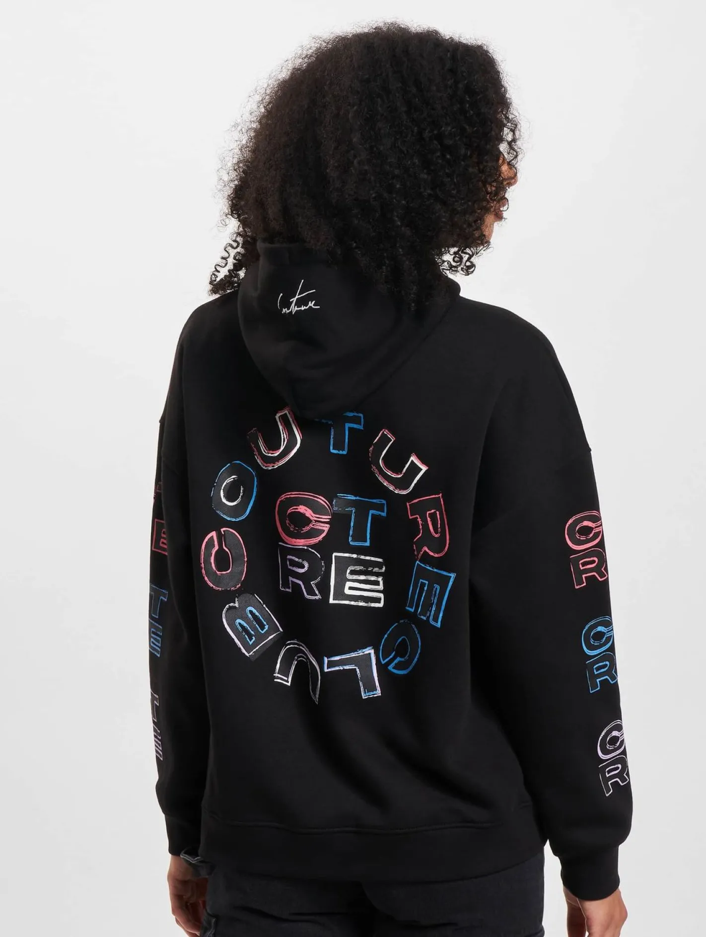 Sweater & Pullover*The Couture Club Oversize-Kapuzenpullover mit mehrfarbiger Grafik in Schwarz