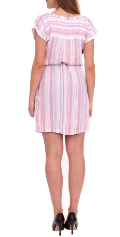 Kleider*Tom Tailor POLO TEAM Woven Striped Damen Mini-Kleid mit Gürtel 72680429 Weiß/Bunt