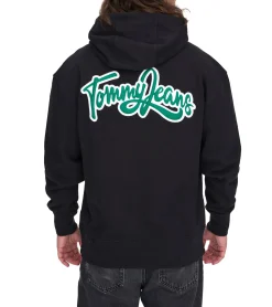 Pullover & Sweater*TOMMY JEANS Herren Kapuzen-Pullover Langarm-Shirt Baumwoll-Hoody Sweat-Pullover DM0DM16384 BDS Schwarz/Grün