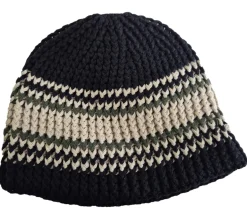 Caps & Mützen*Bio-Domes Headgear Trust Co Unisex Häkel-Mütze Winter-Mütze weiche Strick-Mütze mit Streifen Baumwoll-Mütze 7312GUY Navy/Weiß/Grün
