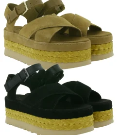Zehentrenner & Sandalen*UGG Australia Aubrey Ankle Strap Damen Echtleder-Sandalette Plateau Sommer-Schuhe mit EVA-Sohle W/1167471 in Braun oder Schwarz