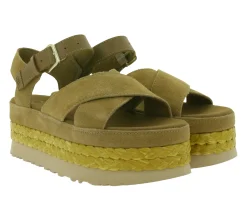 Zehentrenner & Sandalen*UGG Australia Aubrey Ankle Strap Damen Echtleder-Sandalette Plateau Sommer-Schuhe mit EVA-Sohle W/1167471 Braun