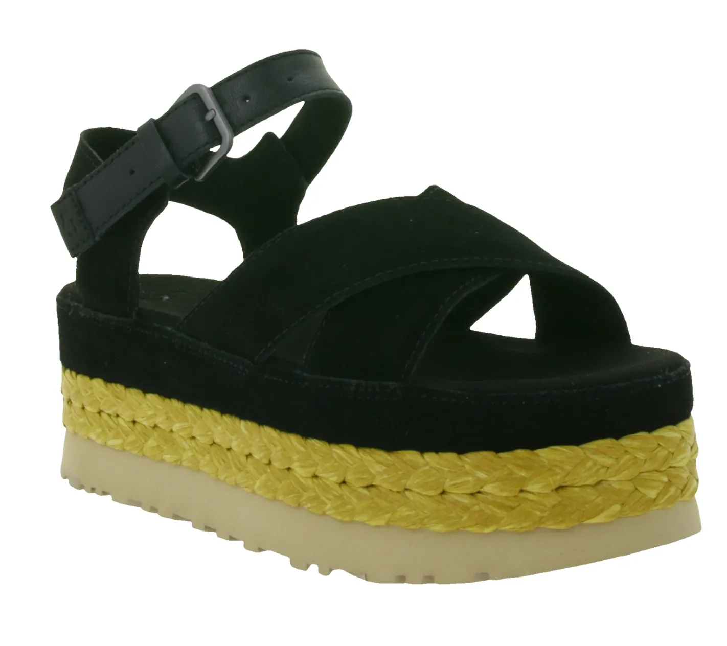 Zehentrenner & Sandalen*UGG Australia Aubrey Ankle Strap Damen Echtleder-Sandalette Plateau Sommer-Schuhe mit EVA-Sohle W/1167471 Schwarz