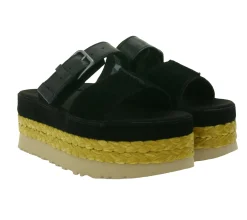 Zehentrenner & Sandalen*UGG Australia Aubrey Slide Damen Echtleder-Schlappen Plateau Pantoletten Sommer-Schuhe mit EVA-Sohle W/1167451 Schwarz oder Braun