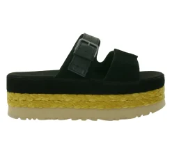Zehentrenner & Sandalen*UGG Australia Aubrey Slide Damen Echtleder-Schlappen Plateau Pantoletten Sommer-Schuhe mit EVA-Sohle W/1167451 Schwarz oder Braun