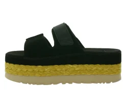 Zehentrenner & Sandalen*UGG Australia Aubrey Slide Damen Echtleder-Schlappen Plateau Pantoletten Sommer-Schuhe mit EVA-Sohle W/1167451 Schwarz oder Braun