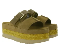 Zehentrenner & Sandalen*UGG Australia Aubrey Slide Damen Echtleder-Schlappen Plateau Pantoletten Sommer-Schuhe mit EVA-Sohle W/1167451 Braun