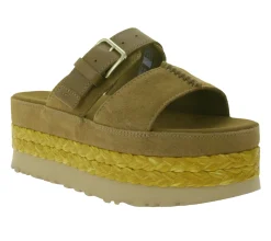 Zehentrenner & Sandalen*UGG Australia Aubrey Slide Damen Echtleder-Schlappen Plateau Pantoletten Sommer-Schuhe mit EVA-Sohle W/1167451 Braun