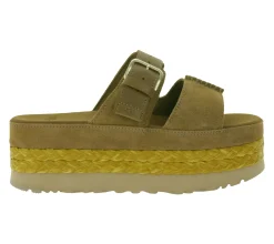 Zehentrenner & Sandalen*UGG Australia Aubrey Slide Damen Echtleder-Schlappen Plateau Pantoletten Sommer-Schuhe mit EVA-Sohle W/1167451 Braun