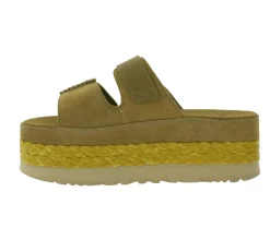 Zehentrenner & Sandalen*UGG Australia Aubrey Slide Damen Echtleder-Schlappen Plateau Pantoletten Sommer-Schuhe mit EVA-Sohle W/1167451 Braun