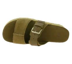 Zehentrenner & Sandalen*UGG Australia Aubrey Slide Damen Echtleder-Schlappen Plateau Pantoletten Sommer-Schuhe mit EVA-Sohle W/1167451 Braun