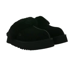 Pantoffeln & Hausschuhe*UGG Australia Disquette Damen nachhaltige Echtleder-Schuhe mit Retro-Plateausohle gefütterte Hausschuhe mit Schaffellfutter Schlupf-Schuhe 1122550 Schwarz